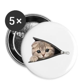 Cute Kitten Zipper Cat - Buttons large 2.2''/56 mm (5-pack) - white - Front