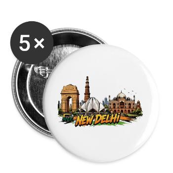New Delhi Comic Skyline - Lot de 5 grands badges (56 mm) - blanc - Devant