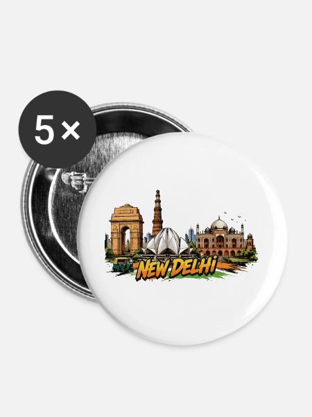 New Delhi Comic Skyline - Buttons groß 56 mm (5er Pack) - Weiß