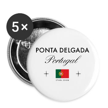 Ponta Delgada Portugal Koordinaten Reise Souvenir - Buttons groß 56 mm (5er Pack) - Weiß - Vorne