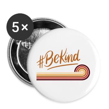 BeKind Retro Regenbogenstreifen - Buttons groß 56 mm (5er Pack) - Weiß - Vorne