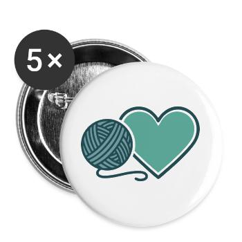 Lustige Häkelgarnliebhaber Herz-Häkelnadel - Buttons groß 56 mm (5er Pack) - Weiß - Vorne
