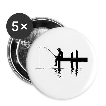 Fisherman Silhouette Nature Minimalist - Buttons large 2.2''/56 mm (5-pack) - white - Front
