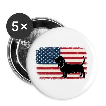 Basset Hound US Flag - Patriotic Dog Mom Dad - Buttons large 2.2''/56 mm (5-pack) - white - Front