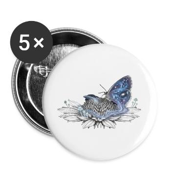 Himmlischer Galaktischer Schmetterling auf der Zauberblume - Buttons groß 56 mm (5er Pack) - Weiß - Vorne