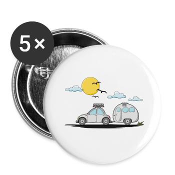Wohnwagen Auto mit Anhänger - Buttons groß 56 mm (5er Pack) - Weiß - Vorne
