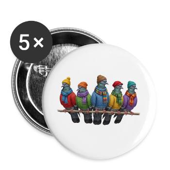 Tauben in Strickpullovern Winter Weihnachten - Buttons groß 56 mm (5er Pack) - Weiß - Vorne