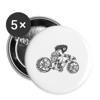 Urzeitlicher Radfahrer mit Hase-Hamster Motor - Buttons groß 56 mm (5er Pack) - Weiß - Vorne