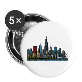 Chicago Stadt Skyline - Buttons groß 56 mm (5er Pack) - Weiß - Vorne