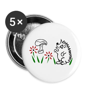 Igel mit Pilz, schönes Design für Naturliebhaber - Buttons groß 56 mm (5er Pack) - Weiß - Vorne