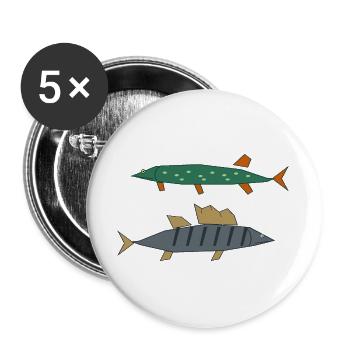 Hecht Zander Angeln Lustig - Buttons groß 56 mm (5er Pack) - Weiß - Vorne