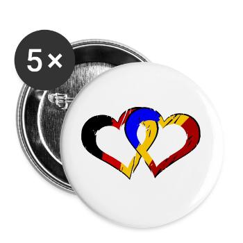 Trikolor Herzfragment Rumänien Deutschland - Buttons groß 56 mm (5er Pack) - Weiß - Vorne