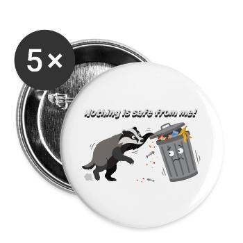 Badger knakt die Mülltonne - Buttons groß 56 mm (5er Pack) - Weiß - Vorne