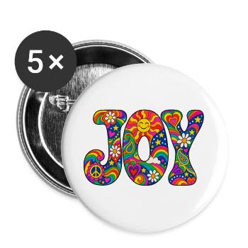 Psychedelisches JOY Muster - Buttons groß 56 mm (5er Pack) - Weiß - Vorne