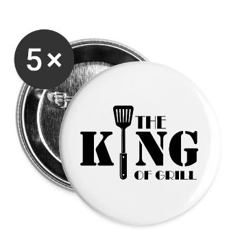 King of Grill Grillsprüche Chef BBQ Grillparty - Buttons groß 56 mm (5er Pack) - Weiß - Vorne