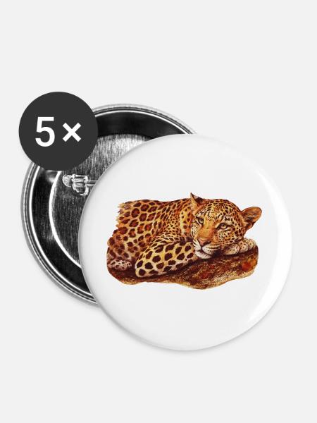 liegende Leopardin, raubkatzen - Buttons groß 56 mm (5er Pack) - Weiß