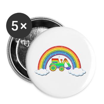 Regenbogen Kinder Bagger - Buttons groß 56 mm (5er Pack) - Weiß - Vorne