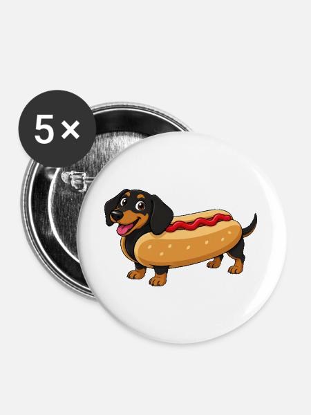 Dackel als Hotdog - Buttons groß 56 mm (5er Pack) - Weiß