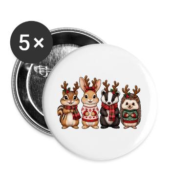 Waldtiere mit Rentiergeweih – Weihnachten - Buttons groß 56 mm (5er Pack) - Weiß - Vorne