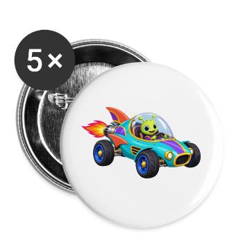 Alien Raketenrennwagen Cartoon - Buttons groß 56 mm (5er Pack) - Weiß - Vorne