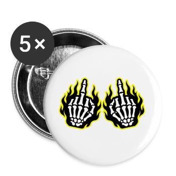 Skelett Mittelfinger Hände Flammen Gelb - Buttons groß 56 mm (5er Pack) - Weiß - Vorne