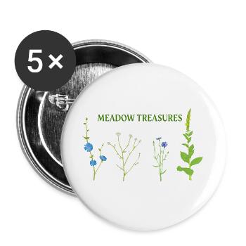 Wiese schätzt Blumen - Buttons groß 56 mm (5er Pack) - Weiß - Vorne
