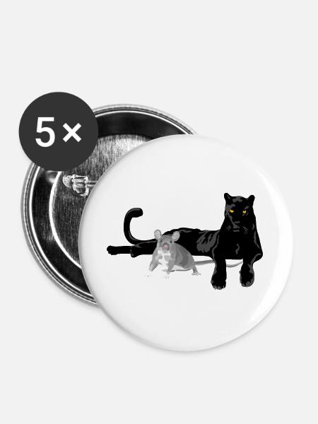 Schwarzer Panther und graue Maus Silhouette - Buttons groß 56 mm (5er Pack) - Weiß