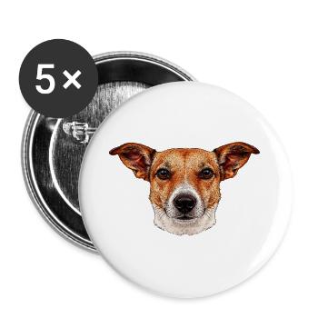 Hunde-Porträt mit wachen Augen - Buttons groß 56 mm (5er Pack) - Weiß - Vorne