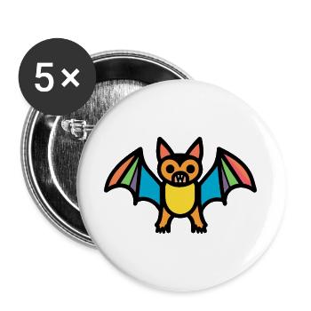 Bunte Halloween Fledermaus - Buttons groß 56 mm (5er Pack) - Weiß - Vorne