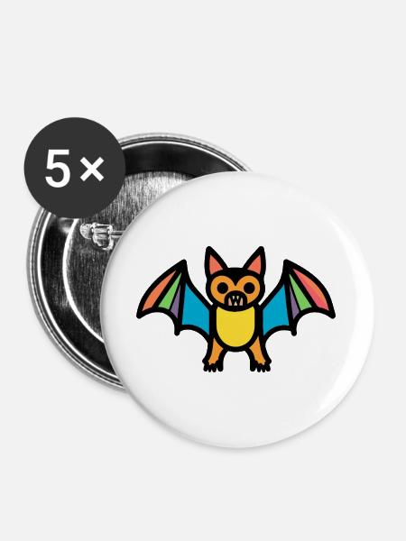 Bunte Halloween Fledermaus - Buttons groß 56 mm (5er Pack) - Weiß