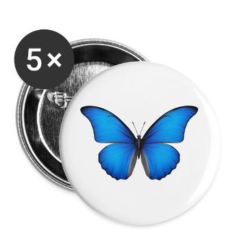 Azurblaue Schmetterlingsflügel - Buttons groß 56 mm (5er Pack) - Weiß - Vorne