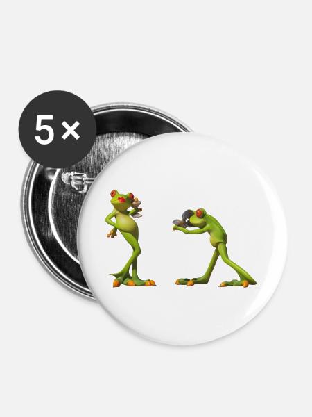 Froschduo Verspielter Charme - Buttons groß 56 mm (5er Pack) - Weiß