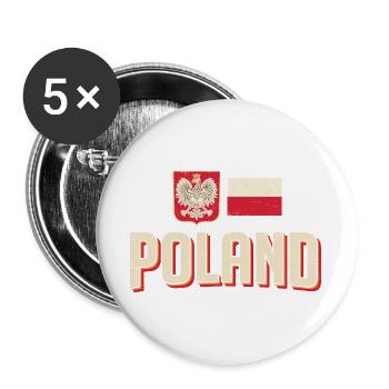 Polen Emblem Retro Flagge - Buttons groß 56 mm (5er Pack) - Weiß - Vorne