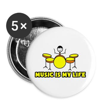 Musik ist mein Leben Drum-Logo - Buttons groß 56 mm (5er Pack) - Weiß - Vorne