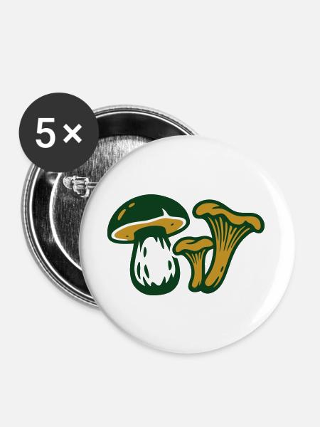 Waldpilze Natur Grafik - Buttons groß 56 mm (5er Pack) - Weiß