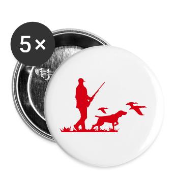 Jäger mit Hund und Wildvögeln - Buttons groß 56 mm (5er Pack) - Weiß - Vorne