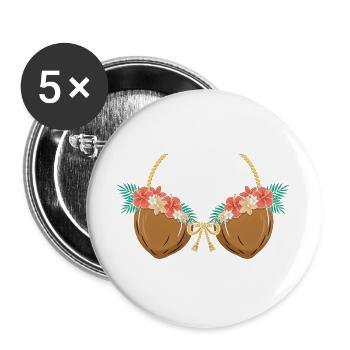 Tropisches Kokosnuss-BH Blumenstrand-Design - Buttons groß 56 mm (5er Pack) - Weiß - Vorne