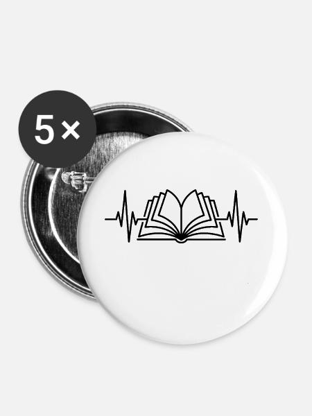 Herzschlag-Buchleser - Buttons groß 56 mm (5er Pack) - Weiß