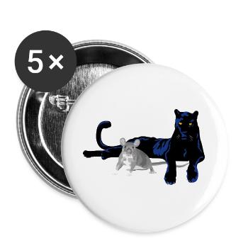 Panther Katze und Maus Duo  - Buttons groß 56 mm (5er Pack) - Weiß - Vorne
