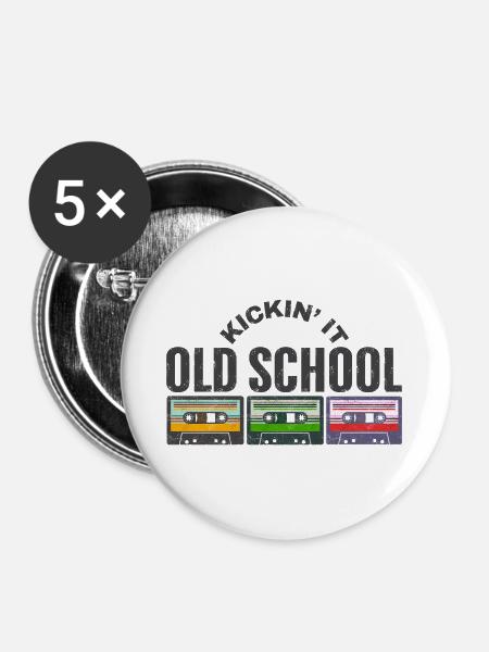 Ich mache es old school - Buttons groß 56 mm (5er Pack) - Weiß