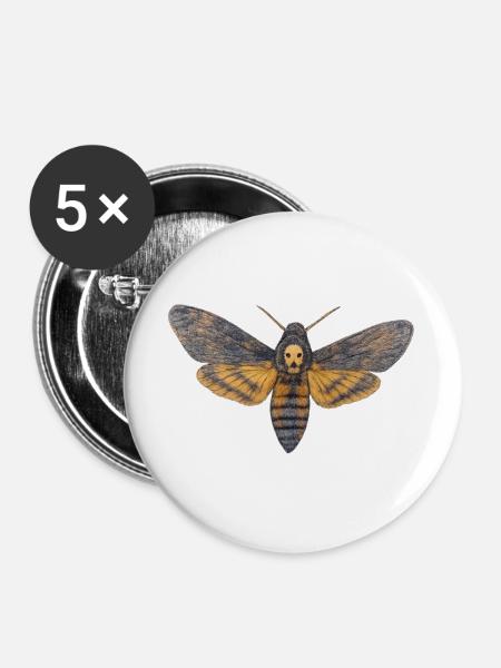 Sphinx-Schädel-Nacht-Schädel-Schmetterling - Buttons groß 56 mm (5er Pack) - Weiß