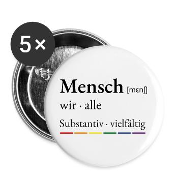 Mensch – wir alle | LGBTQ+ Pride - Buttons groß 56 mm (5er Pack) - Weiß - Vorne