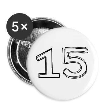 Zahl 15 handgezeichnet - Buttons groß 56 mm (5er Pack) - Weiß - Vorne