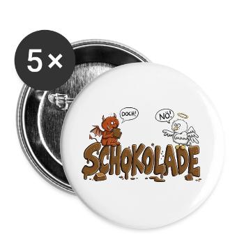 Schokolade Engelchen Teufelchen Nö Doch Naschkatze - Buttons groß 56 mm (5er Pack) - Weiß - Vorne