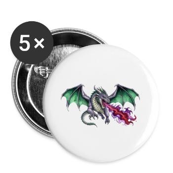 Krimson Flammen Werfender Smaragd Drachen - Buttons groß 56 mm (5er Pack) - Weiß - Vorne