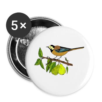 Bunter Vogel - Buttons groß 56 mm (5er Pack) - Weiß - Vorne