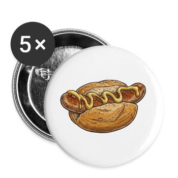 Hotdog Kunst mit Senf-Schwung - Buttons groß 56 mm (5er Pack) - Weiß - Vorne