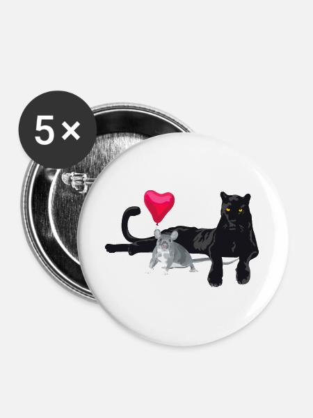 Herzballon Freundschaft Katze Maus - Buttons groß 56 mm (5er Pack) - Weiß