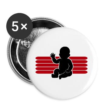 Baby Motiv winken Body Strampler Lustige Sprüche - Buttons groß 56 mm (5er Pack) - Weiß - Vorne