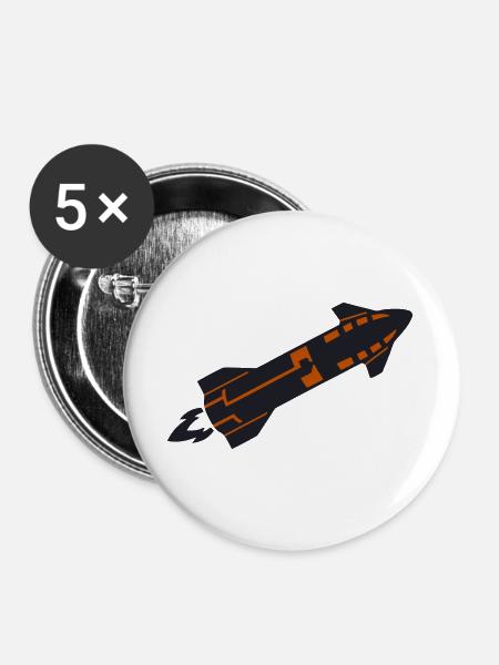 Raumschiff Rakete Silhouette - Buttons groß 56 mm (5er Pack) - Weiß